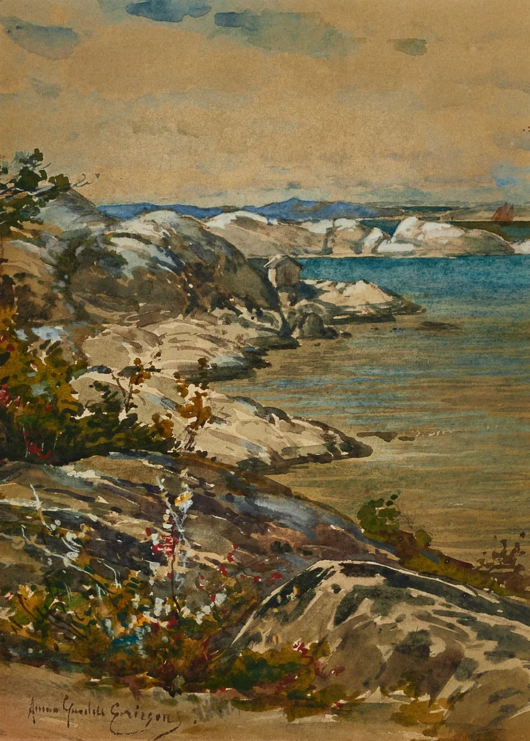 ANNA GARDELL-ERICSON (SVERIGE, 1853–1939). Skärgårdsklippor, signerad, akvarell. — Paintings — Crafoord Auktioner Stockholm
