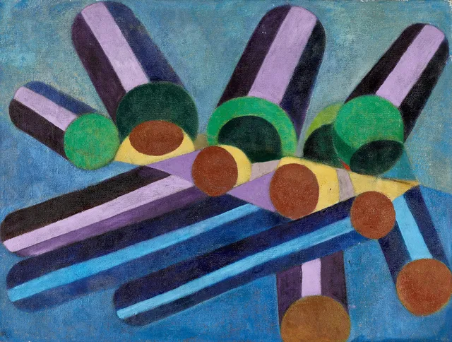 JOY EGNEL (Vilhelmina 1920-2001 Stockholm), "Tuber i rum", Ibiza, olja på dukväv.