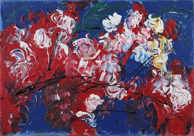 UNBEKANNTER KÜNSTLER. Kirschbäume, Acryl auf Leinwand.