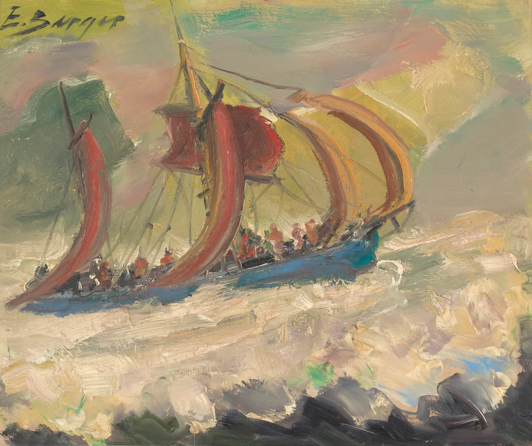 Berger, Einar — Seilskøyte i bølger — Kunst/Maleri — Blomqvist
