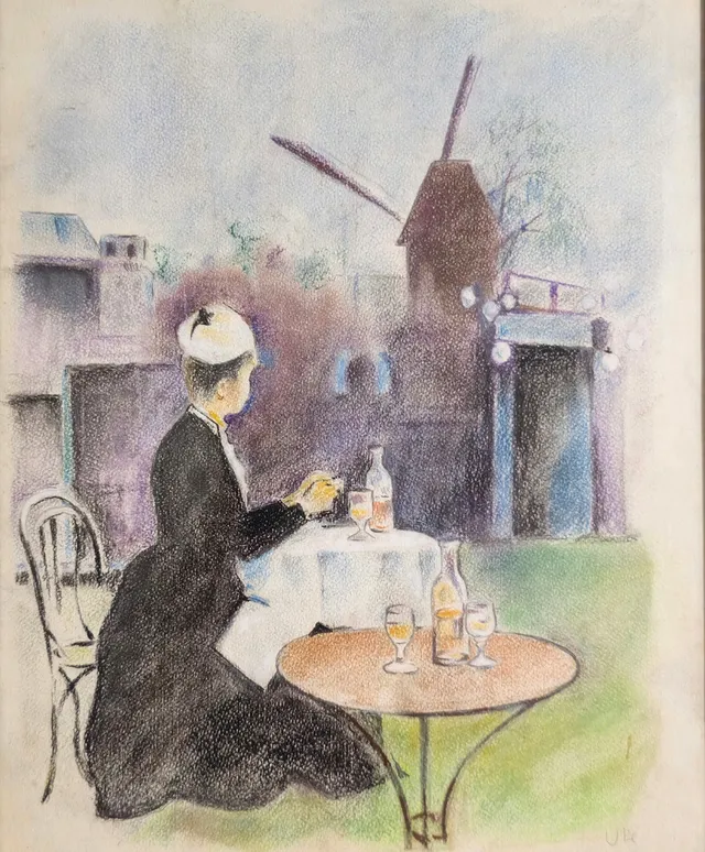 DIBUJO REINTERPRETANDO A RAMON CASAS. PASTEL SOBRE PAPEL.