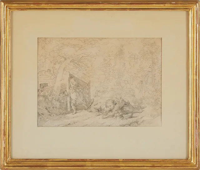 KILIAN ZOLL. TILLSKRIVEN. "Grindslanten", blyertsteckning, osignerad, 1800-talets andra hälft.