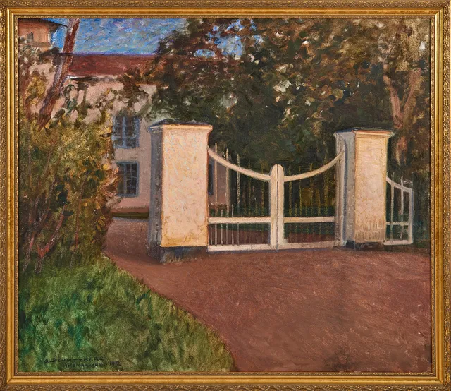 ANSHELM SCHULTZBERG. "Hälsinggården", olja på duk, signerad, 1912.