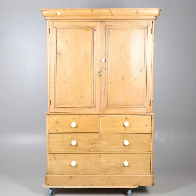 VICTORIAN STRIPPED PINE LINEN PRESS.
