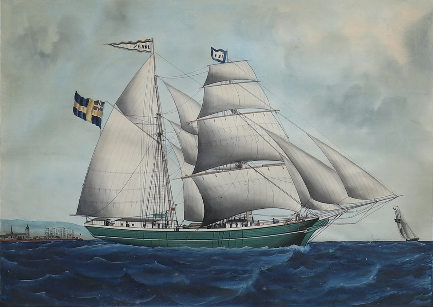 LARS PETTER SJÖSTRÖM. Skeppsporträtt, den tvåmastade skonaren "Johan" från Landskrona, gouache, signerad 1868. — Paintings — Crafoord Auktioner Lund