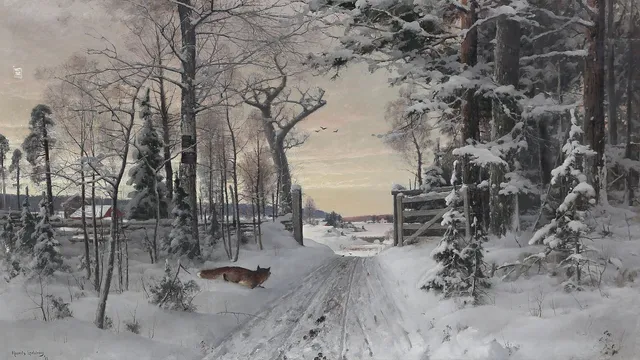 ARVID MAURITZ LINDSTRÖM. Vinterlandskap med räv, olja på duk, signerad samt daterad 81.