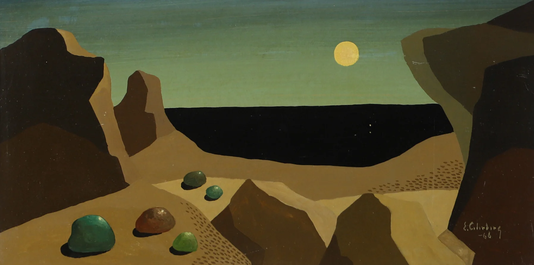 ERIC CEDERBERG. Strand med stenar, tempera, signerad E. Cederberg -66. — Paintings — Helsingborgs Auktionskammare