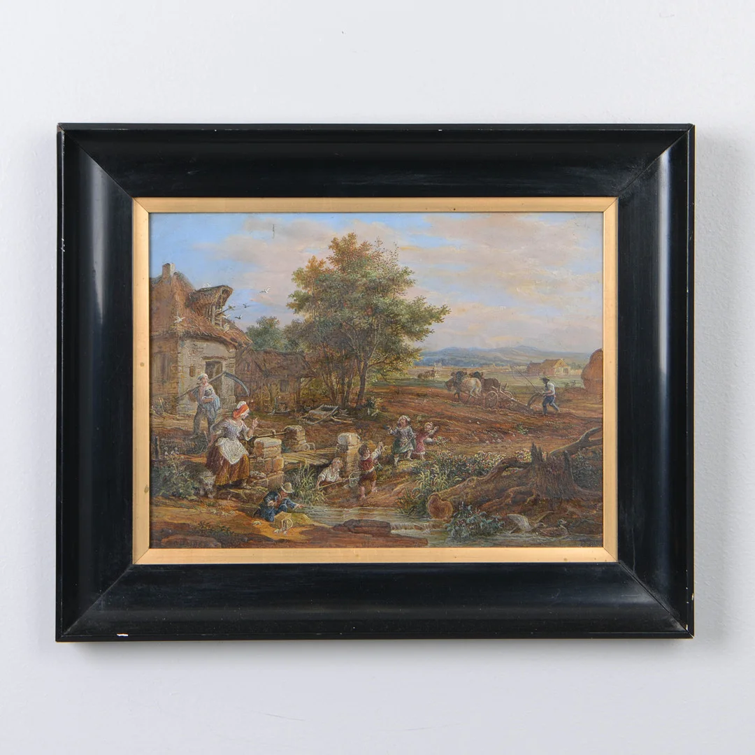 OIDENTIFIERAD KONSTNÄR. Genrescen, olja på pannå, signerad, troligen Frankrike, 1800-tal. — Paintings — Formstad Auktioner