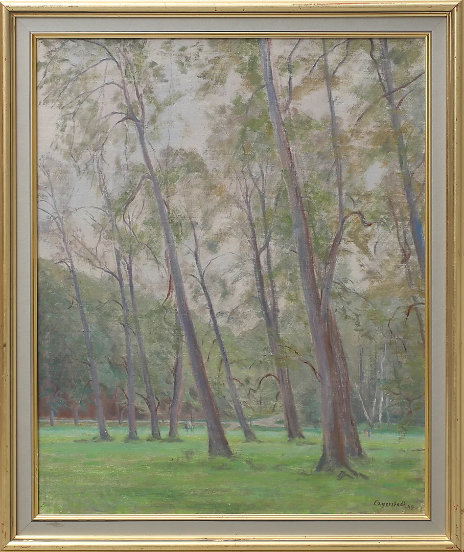 GEORG LAGERSTEDT. "Popplar på Djurgården". Olja på duk, signerad och daterad -49. — Paintings — Växjö Auktionskammare