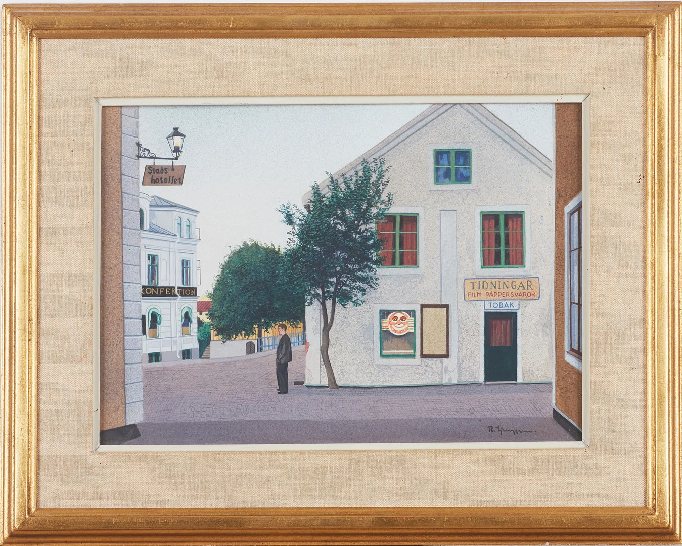 REINHOLD LJUNGGREN. Stadsmotiv från Trosa, gouache, signerad R. Ljunggren. — Paintings — Stockholms Auktionsverk Magasin 5