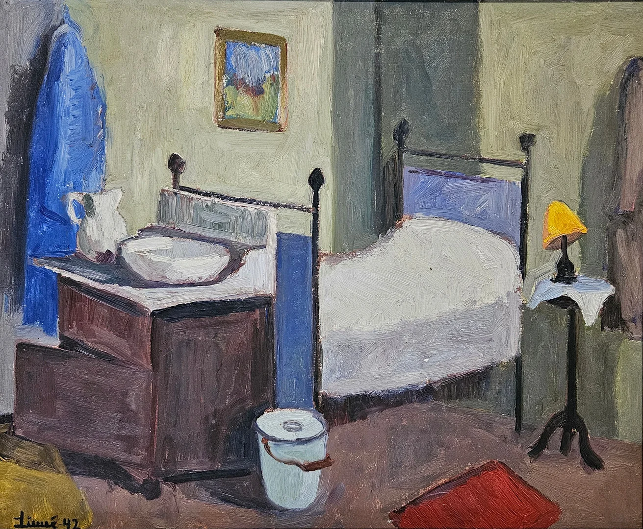 OIDENTIFIERAD KONSTNÄR. Olja på pannå, otydligt signerad och daterad -42. — Paintings — Auktionshuset Thörner & Ek