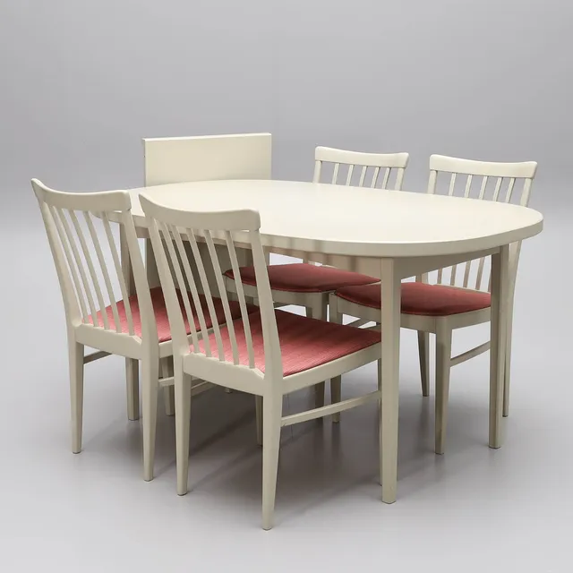 CARL MALMSTEN. Matsalsgrupp, 7 delar, "Herrgården", Bodafors, 1960-tal.