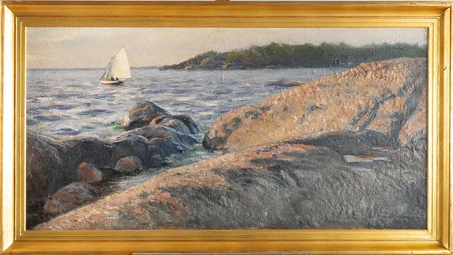 JOHAN TIRÉN. TILLSKRIVEN. Kustlandskap, olja på duk, fodrad på pannå.
