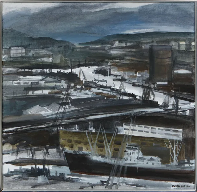 OLLE ZETTERQVIST. "Hamnen", olja på duk, signerad och daterad 1978.