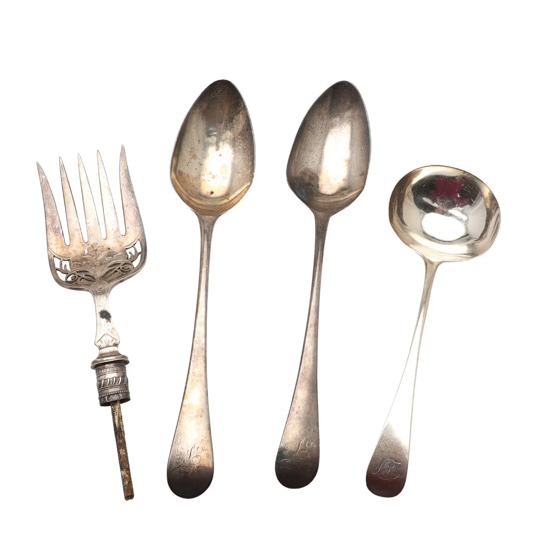 A PAIR OF GEORGE III OLD ENGLISH PATTERN SILVER TABLESPOONS. — Silver — Lawrences Auctioneers