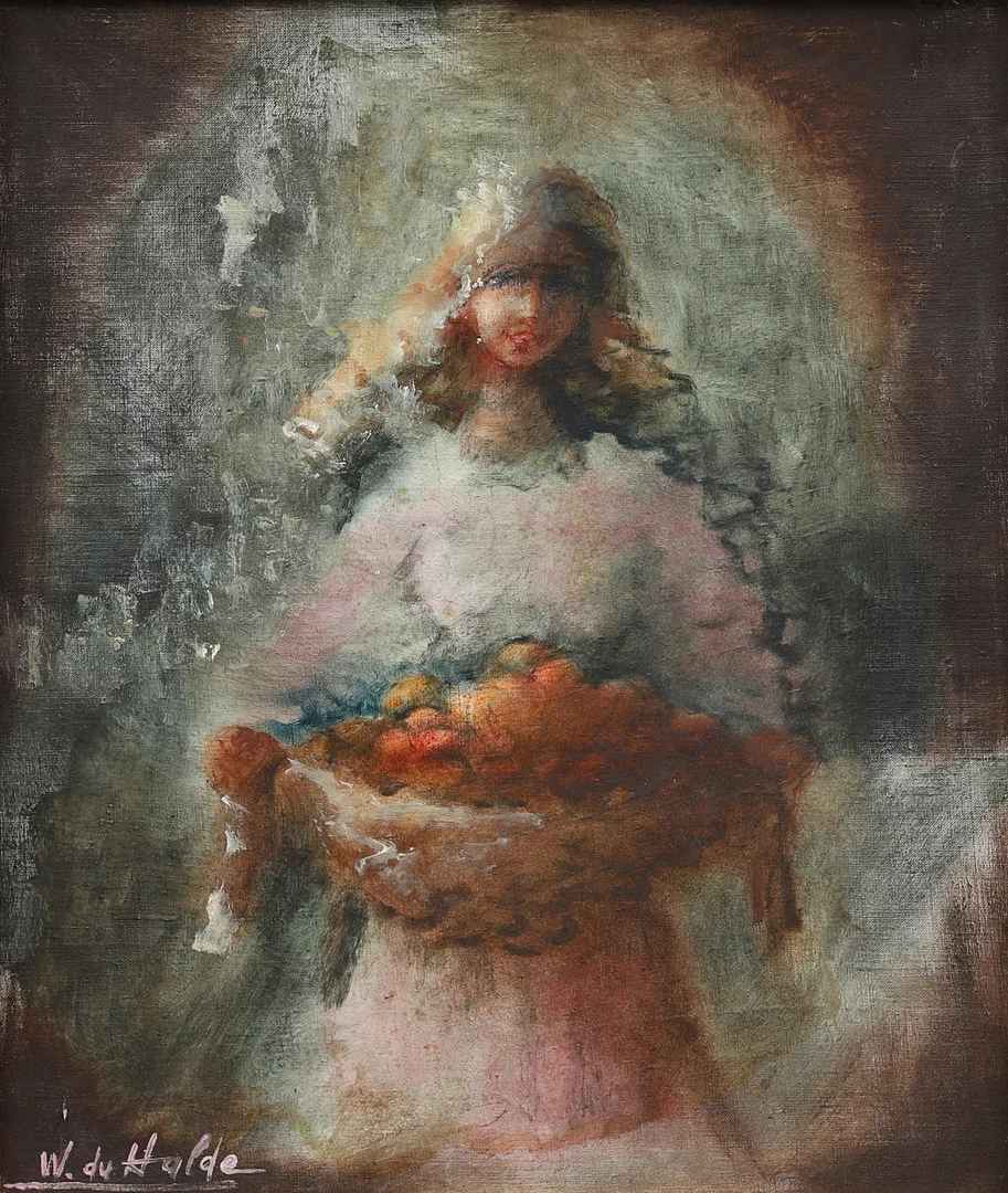 ELIAS DUHALDE CABROLIER (FÖDD 1952). Kvinna med fruktkorg, olja på duk, signerad. — Paintings — Garpenhus Auktioner