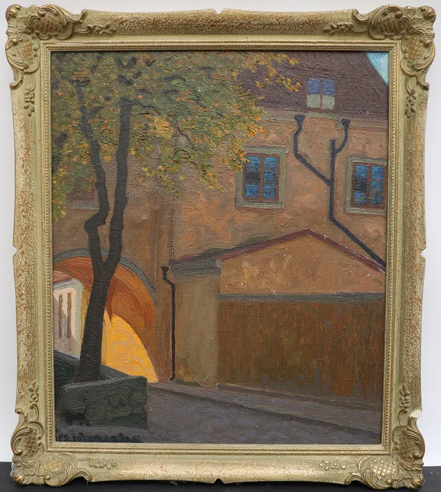 PELLE SWEDLUND. Motiv från Visby, oljemålning på duk, monogramsignerad och daterad 20.