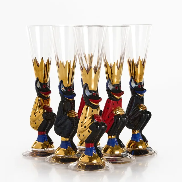 GUNNAR CYRÉN. Snapsglas, 6 st, "Djävulsglas" ur Nobelservisen, Orrefors.