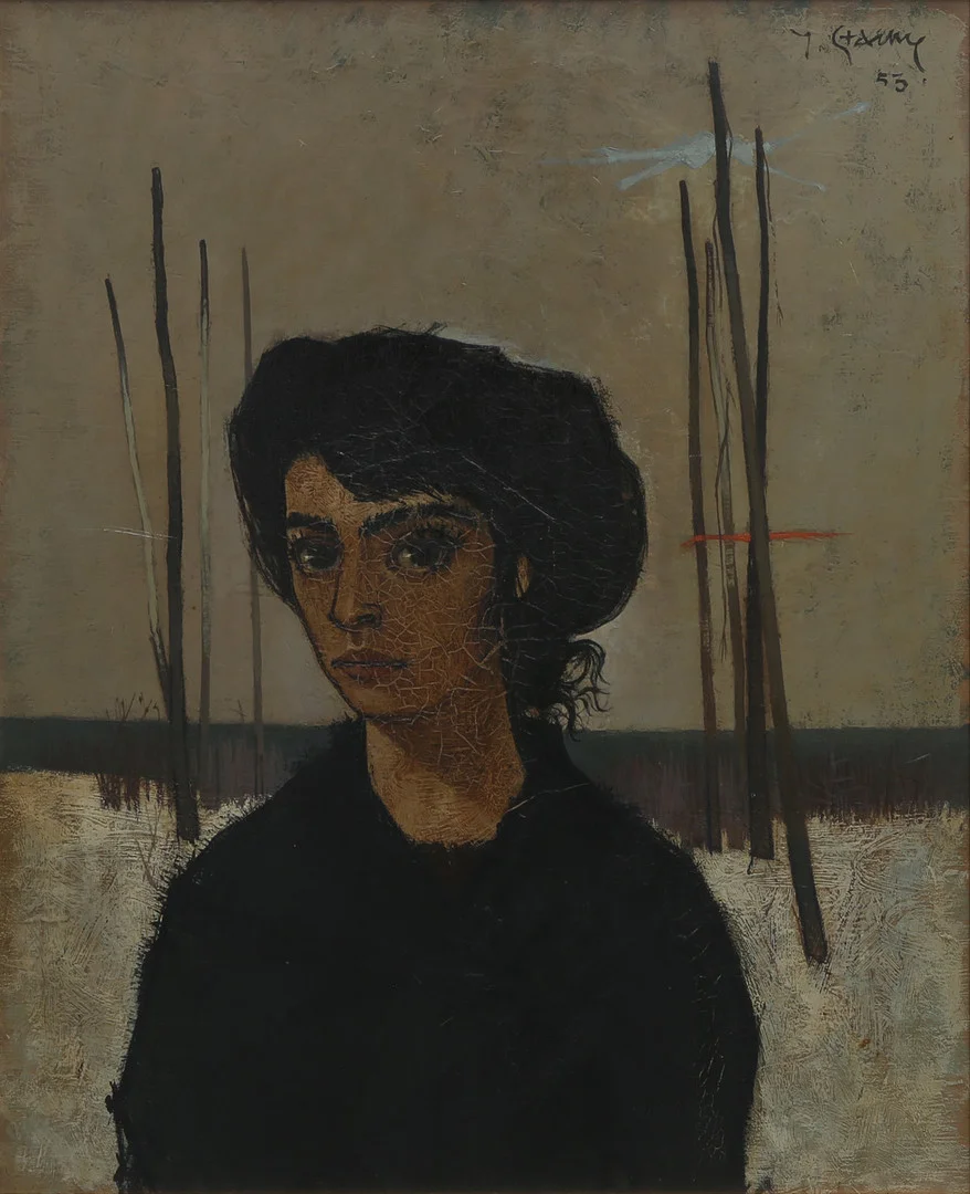 YVES GANNE. "PORTRAIT AU CHALE NOIR". — Paintings — Crafoord Auktioner Lund