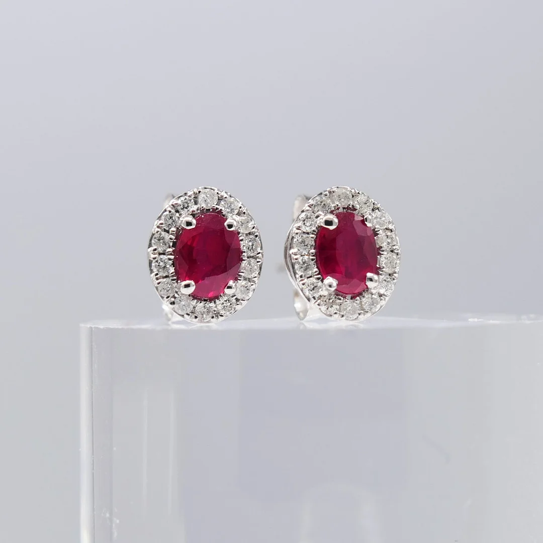 RUBY & DIAMOND cluster studs. — Earrings — Rumsey’s Auctioneers