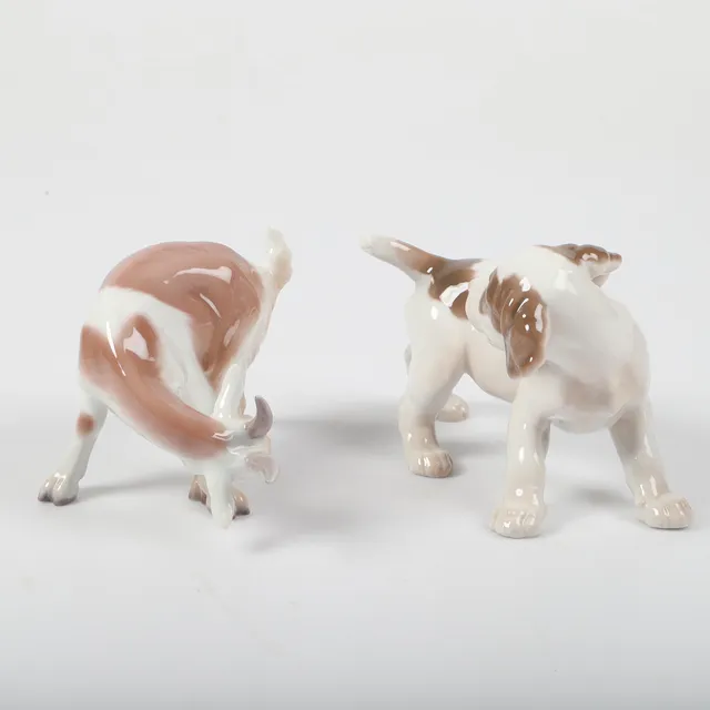 FIGURINER, 2 stycken, hund samt get, porslin, Bing & Gröndahl, Danmark.