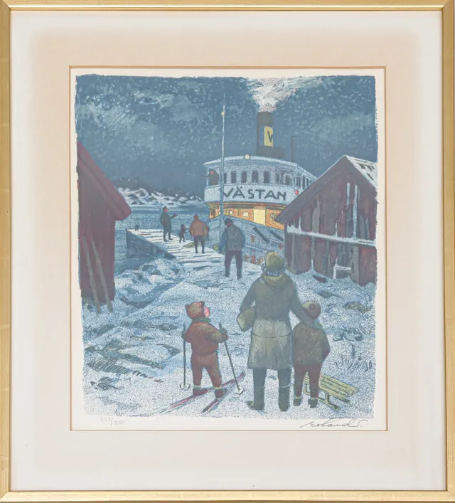 ROLAND SVENSSON. "Båten från staden Västan", litografi, signerad och numrerad 228/250.