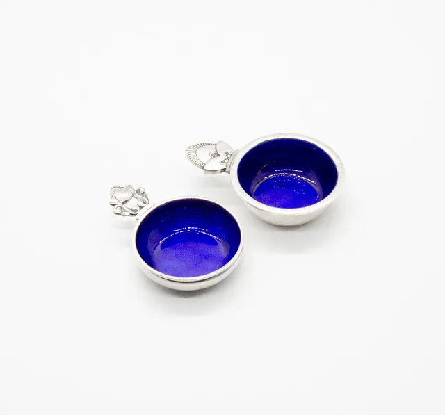 GEORG JENSEN. Saltkar 2st. Silver Emalj. 1945-51.