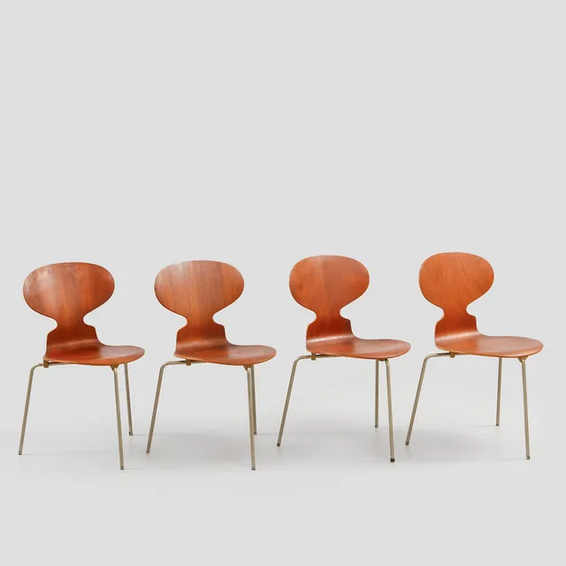 ARNE JACOBSEN. Stolar, 4 st, "Myran", Fritz Hansen, 1950/60-tal.