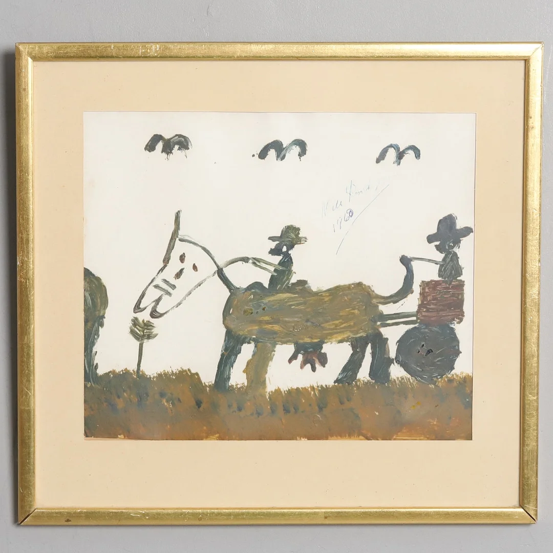 NILS RUNDGREN. "Björnjägarn", Blandteknik, figurkompositioner, signerad och daterad 1968. — Paintings — Örebro Stadsauktioner