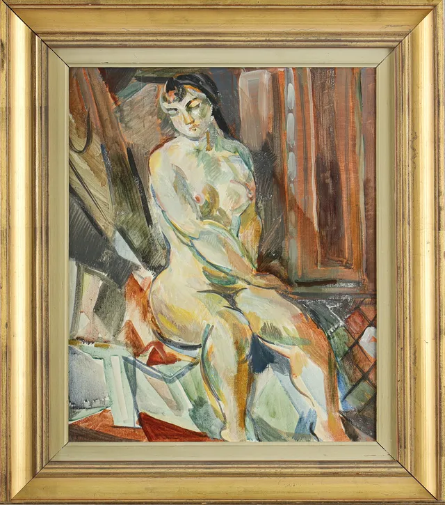 JULES SCHYL. Kvinnomodell, olja på pannå.