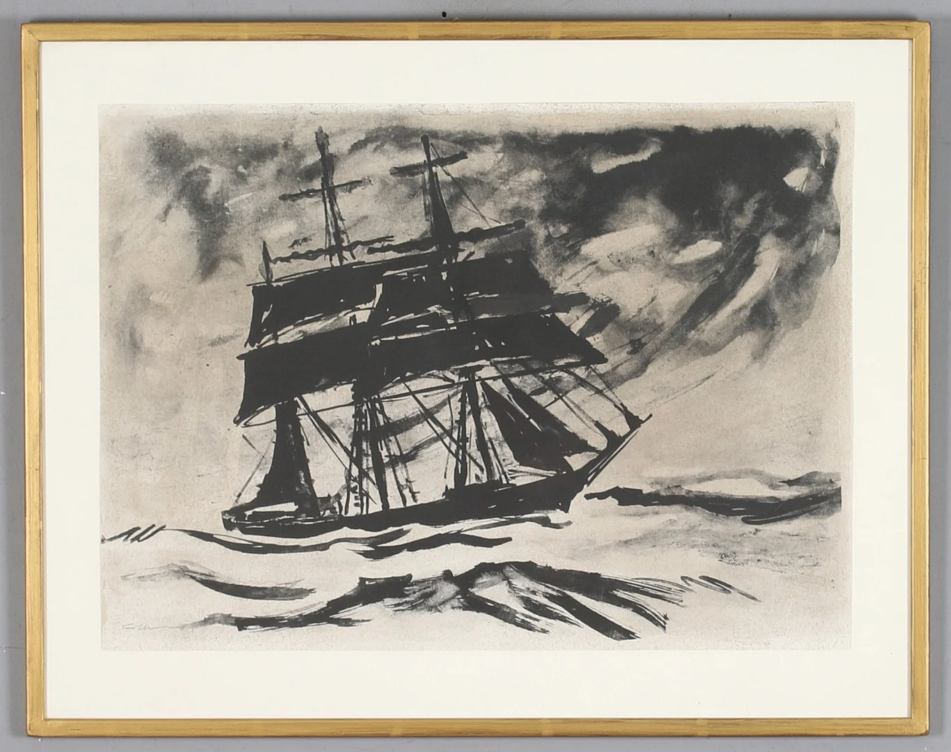 GÖSTA WERNER. Fartygsmotiv, färglitografi, signerad. — Engravings & Prints — Stadsauktion Sundsvall