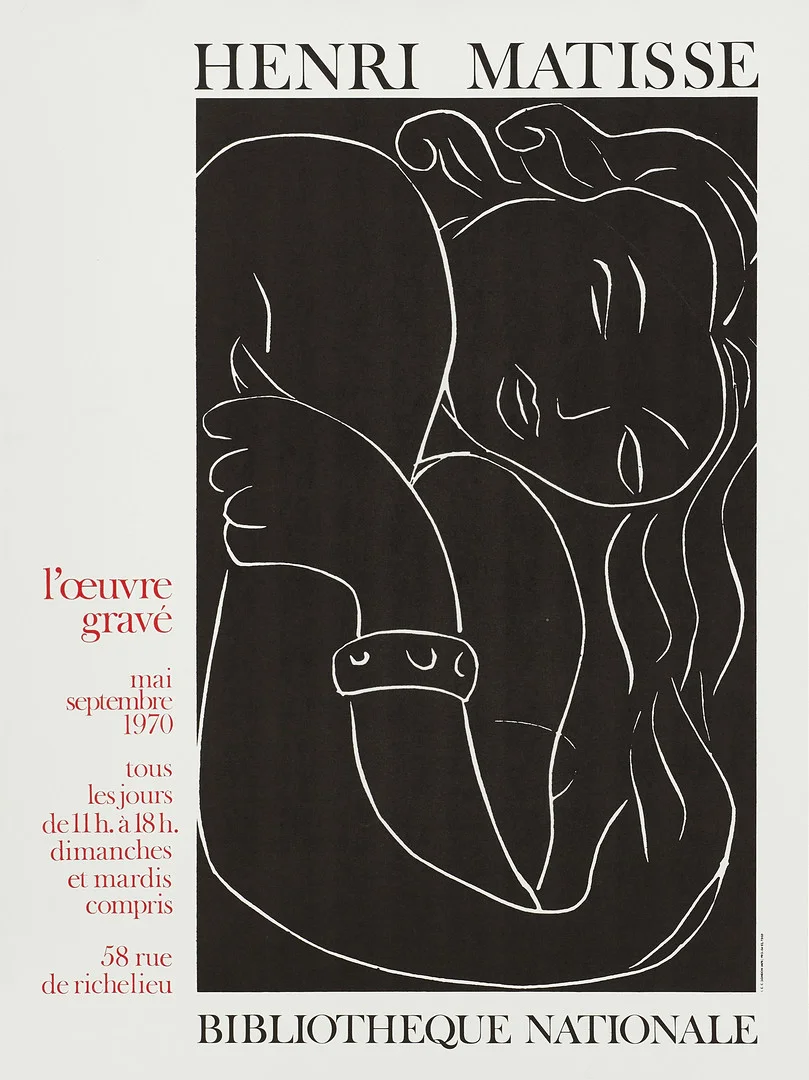 HENRI MATISSE. Utställningsaffisch, "Pasiphaé", "L'œuvre grave" (det grafiska verket), Bibliothèque Nationale, Paris 1970. — Engravings & Prints — Crafoord Auktioner Stockholm