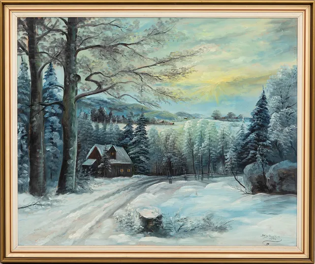 STIG ASPELIN. vintermotiv, olja på pannå, signerad, daterad 1950.