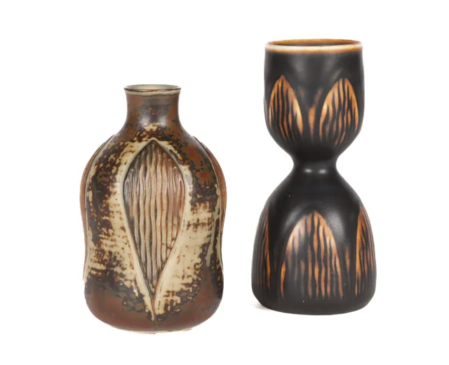 Gerd Bøgelund for Royal Copenhagen. Two stoneware vases with sung glaze. (2)