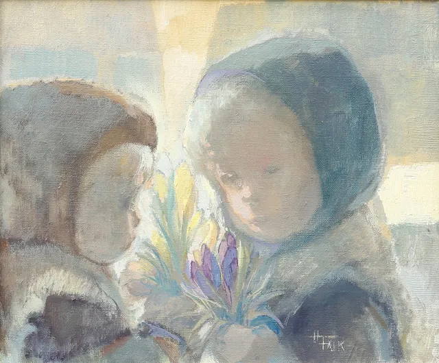HILDEGARD FALK. Barnporträtt, olja på duk, signerad.