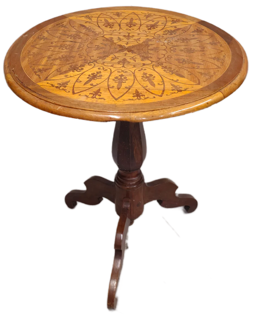 MESA AUXILIAR ABATIBLE EN MADERA DE BOJ CON MARQUETERIA. HOLANDA. SIGLO XIX. — Other — Barcelona Auctions
