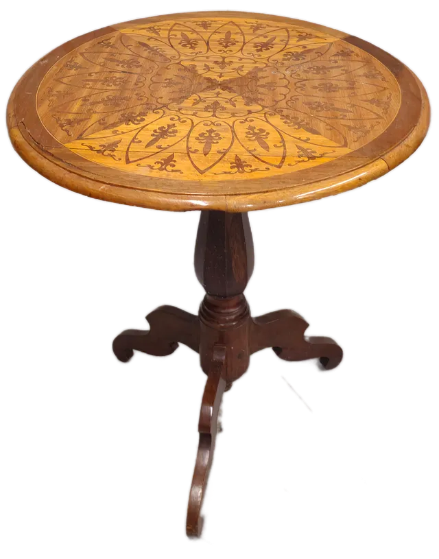 MESA AUXILIAR ABATIBLE EN MADERA DE BOJ CON MARQUETERIA. HOLANDA. SIGLO XIX.
