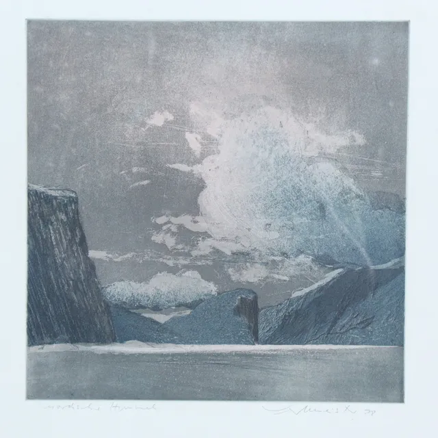WOLFGANG WERKMEISTER (1941). Farbradierung, '' Nordischer Himmel '' 1978.