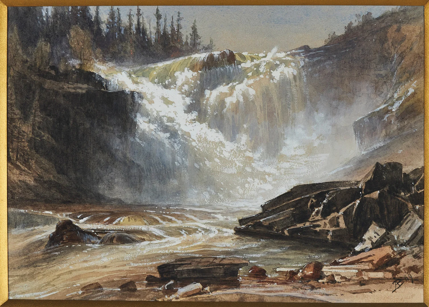 ANNA BILLING. vattenfall, akvarell med täckvitt, monogramsignerad samt daterad AB 89. — Paintings — Stockholms Auktionsverk Sickla