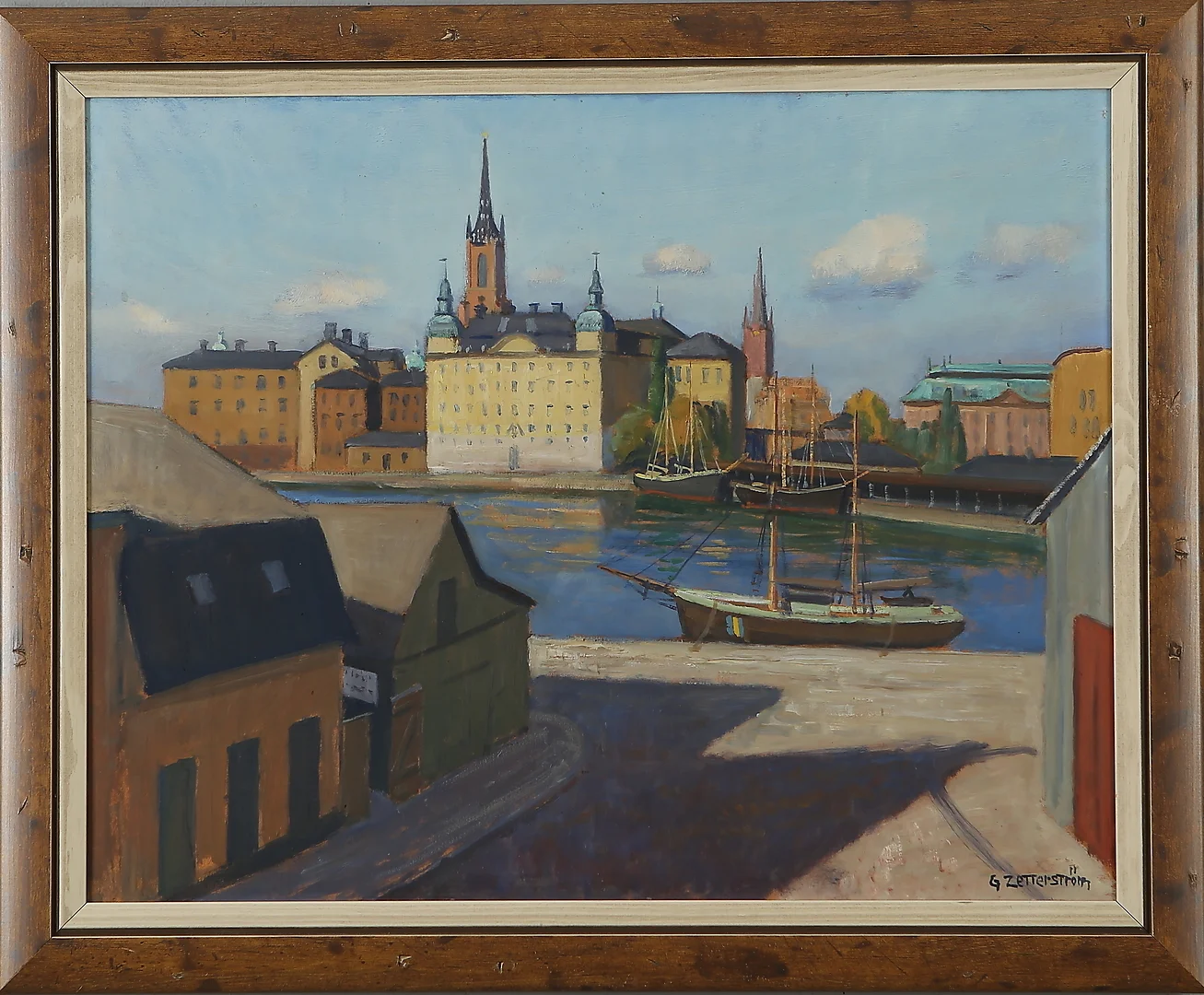 GUNNAR ZETTERSTRÖM. Stockholmsmotiv, olja på pannå, signerad. — Paintings — Auktionshuset Kolonn