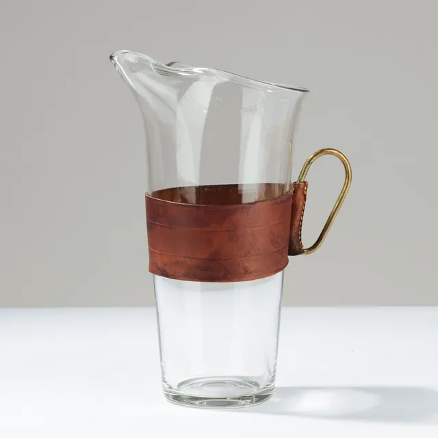 CARL AUBÖCK. TILSKREVET. Kande af glas, kernelæder og messing, model 3749, Østrig/Danmark, 1950'erne.