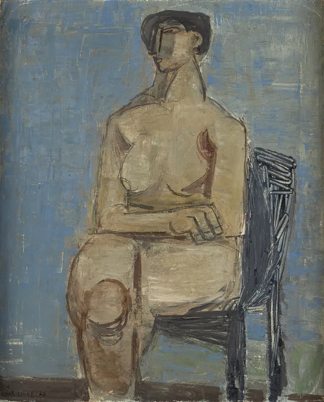 PÄR LINDBLAD (1907-1981): "MODELL", signerad, olja på duk.