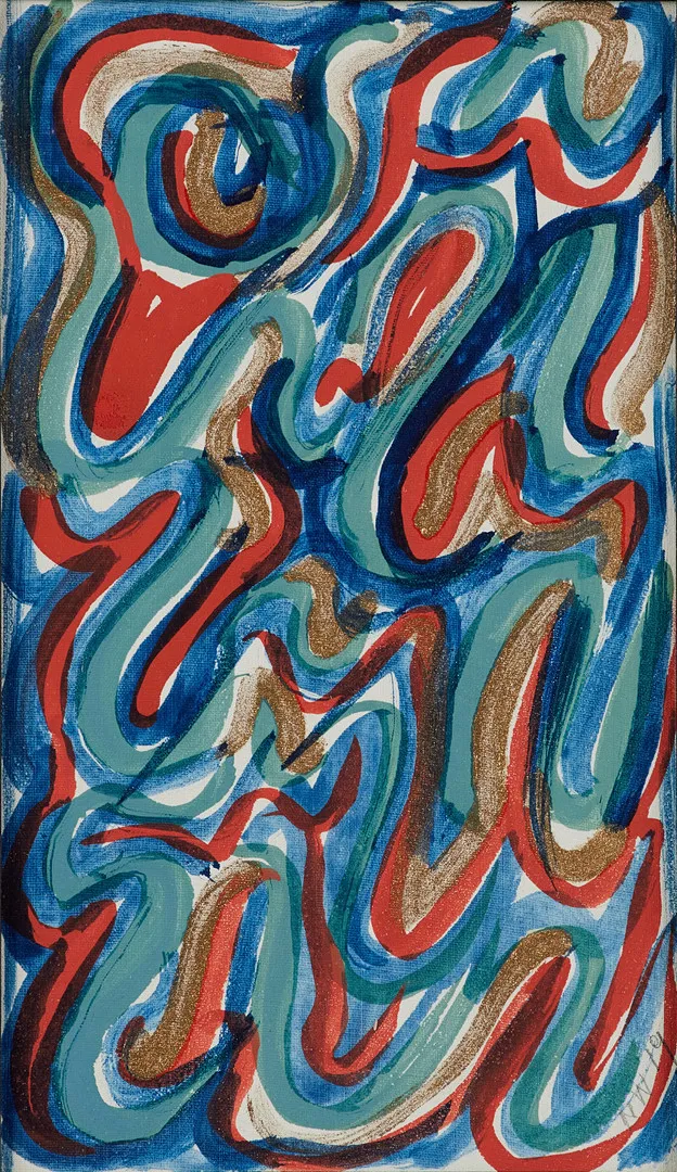 NELL WALDEN (Karlskrona 1887-1975 Bern): ”Tempera Nr. 105”. Monogramsignerad och daterad NW 19 samt signerad och daterad Nell Walden Berlin 1920 på bakstycke.