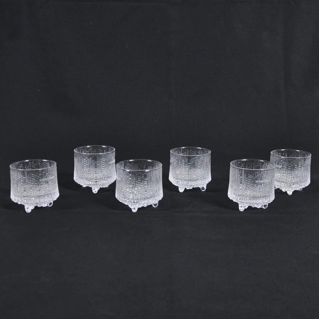 TAPIO WIRKKALA. GLAS, 6 ST. "ULTIMA THULE", MED FINLANDIA REKLAM, IITTALA. — Tableware — Laholms Auktionskammare