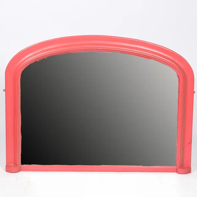 A VICTORIAN PANTED OVERMANTLE MIRROR.