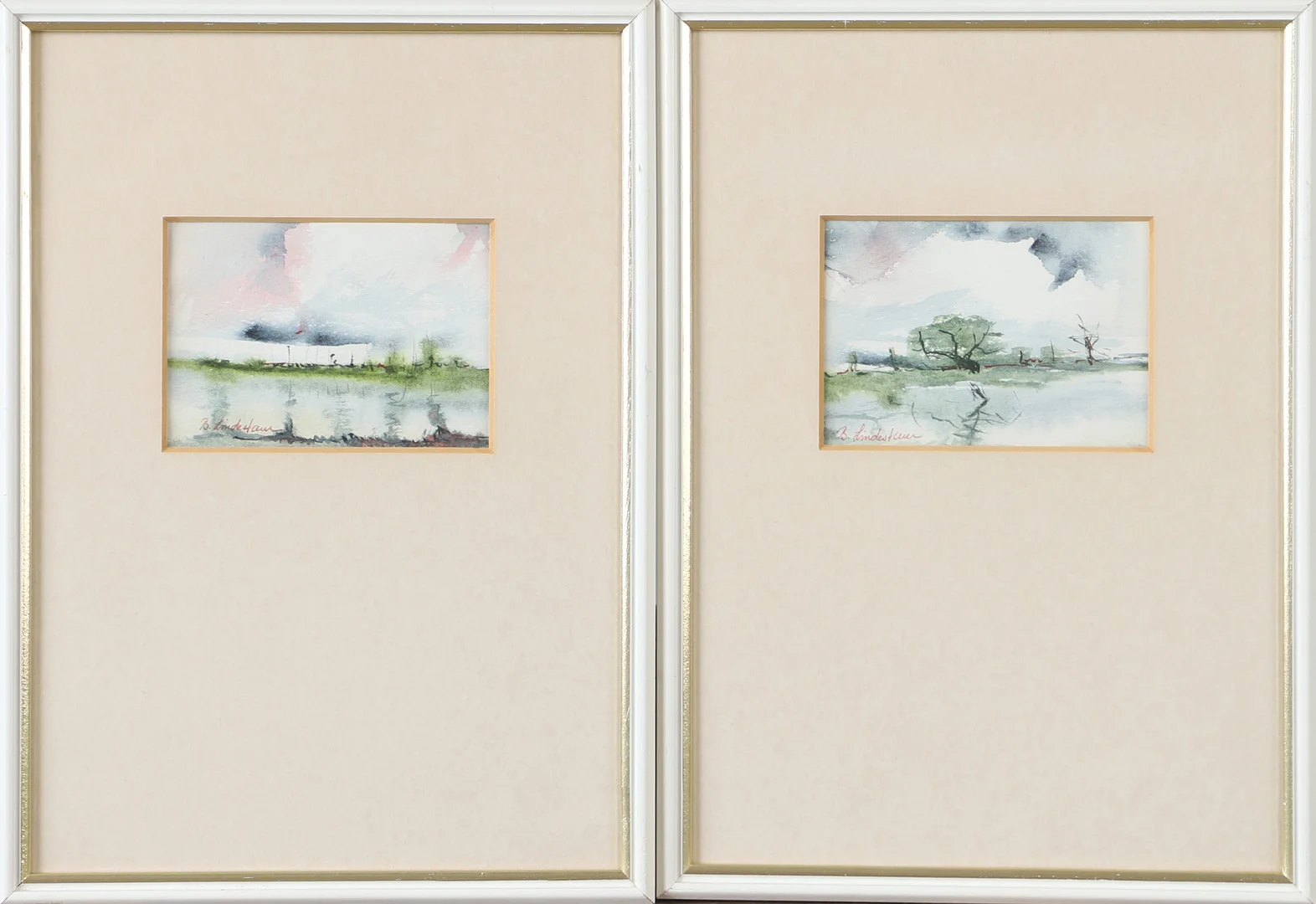 BIRGITTA LINDESTAM. "Våt mark I" & "Våt mark II", 2 stycken, akvarell, signerade B Lindestam. — Paintings — Helsingborgs Auktionskammare