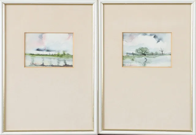 BIRGITTA LINDESTAM. "Våt mark I" & "Våt mark II", 2 stycken, akvarell, signerade B Lindestam.
