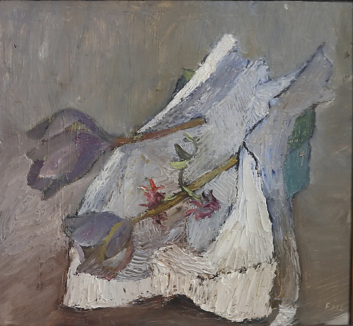 FOLKE HELLSTRÖM LIND. Stilleben. Olja på pannå, monogramsignerad. — Paintings — Gomér & Andersson Linköping