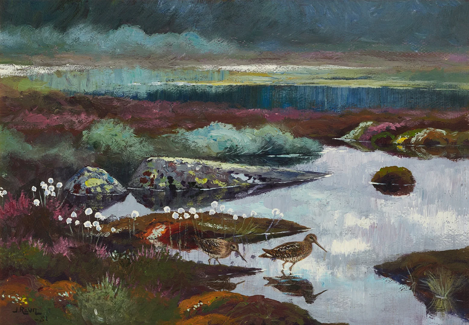 JOHANNES RAVN (NORGE, 1922-1991). "Beckasiner", signerad, daterad -81, olja på pannå. — Paintings — Crafoord Auktioner Stockholm