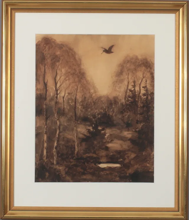 NILS TIRÉN. Landskap med fågel, akvarell på papper, signerad och daterad 1922.